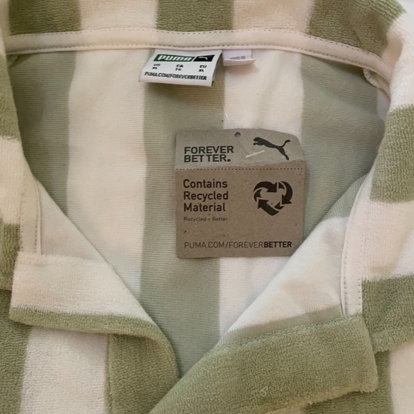 Puma Downtown Towelling Green Stripe Polo Shirt - Picture 8 of 9